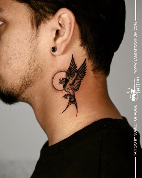 Tattoos For Men Neck, Small Neck Tattoos For Men, Men Neck Tattoo, Back Of Neck Tattoo Men, Simple Neck Tattoos, Bird Tattoo Neck, Neck Tattoos For Men, Neck Tattoo Designs, Herren Hand Tattoos