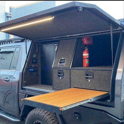 Ute Toolbox Setup, Camping Truck Ideas, Ute Canopy Setup, 4wd Canopy Setup, 4x4 Camping Setup, Ute Canopy Ideas, Tactical Truck Ideas, Ute Camping, Landcruiser Ute