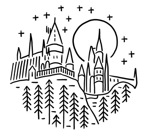 Hogwarts Castle Drawing Easy, Harry Potter Embroidery Ideas, Hogwarts Line Art, Broderie Harry Potter, Line Art Harry Potter, Harry Potter Doodles Easy, Harry Potter Embroidery Patterns Free, Harry Potter Line Art, Hogwarts Outline