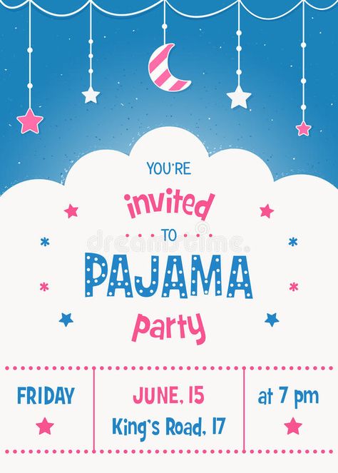 Pajama Party Invitation Card Template with Stars, Moon and Clouds. Kids' Pa #Sponsored , #affiliate, #AFFILIATE, #Invitation, #Pajama, #Template, #Card Oc Card Template, Oc Card, Invitation Card Sample, Girls Sleepover Party, Slumber Party Invitations, Moon And Clouds, Birthday Invitation Card Template, Reunion Invitations, Pijama Party