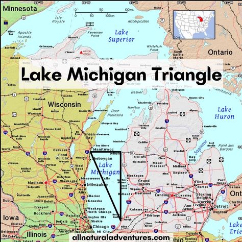 The location of the mysterious Lake Michigan Triangle stretches from three port cities: Ludington, Michigan Benton Harbor, Michigan Manitowoc, Wisconsin Michigan Day Trips, Coldwater Michigan, Benton Harbor Michigan, Manitowoc Wisconsin, Ludington Michigan, Midwest Region, Benton Harbor, Michigan Beaches, Strange Events