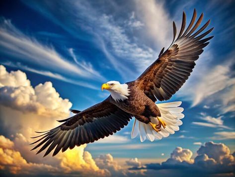 Eagle Photo, Flying In The Sky, Eagle Flying, Sky With Clouds, Eagle Pictures, Flying Eagle, Framed Wallpaper, Business Card Maker, Bird Painting