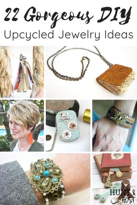 A list of gorgeous upcycled jewelry ideas made from common everyday items you have around your house. Get unique style with these DIY jewelry ideas. #DIYjewelry #upcycle #handmadejewelry #thriftedstyle Tela, Upcycling, Upcycled Jewelry Ideas, Boho Earrings Diy, Upcycled Rings, Pop Tab Bracelet, Denim Bracelet, Book Pendant, Rings Diy