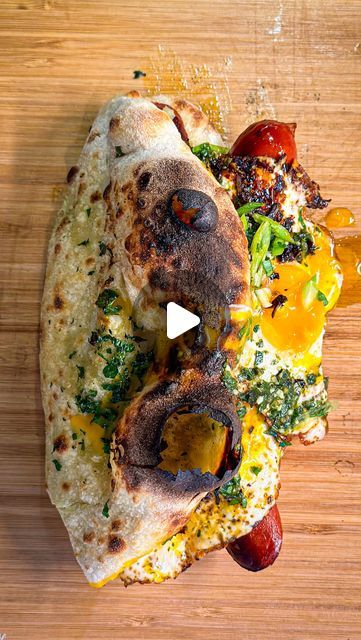 Sean Sullivan on Instagram: "Sunday Pizza Sandwich spicy smoked sausage with homemade pesto and 2 fried eggs in crispy 🌶️ oil and melted fresh mozzarella on my sourdough pizza dough. This was mighty tasty for sure.   Thank you @evergoodsausage for the delicious sausages.   #pizzasandwich #pizzalover #pizzachef" Hot Sandwiches Ideas, Spicy Smoked Sausage, Sourdough Pizza Dough, Sean Sullivan, Sausage Sandwich, Pizza Gourmet, Pizza Rustica, Gourmet Food Plating, Pizza Chef