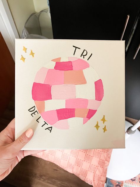 Tri Delta Room Decor, Easy Sorority Canvas Simple, Alpha Delta Pi Canvas Painting, Tri Delta Painting Ideas, Painted Sorority Canvas, Taylor Swift Sorority Canvas, Chi Omega Paintings Canvases, Big Little Paintings Canvases, Sorority Painted Canvas