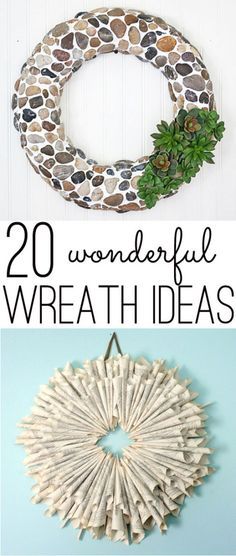 New Wreath Ideas, Diy Year Round Wreath, Paper Wreaths Ideas, Wreath Ideas Year Round, Creative Wreath Ideas, Rock Wreath, Contemporary Wreaths, Contemporary Wreath, Diy Wreath Ideas