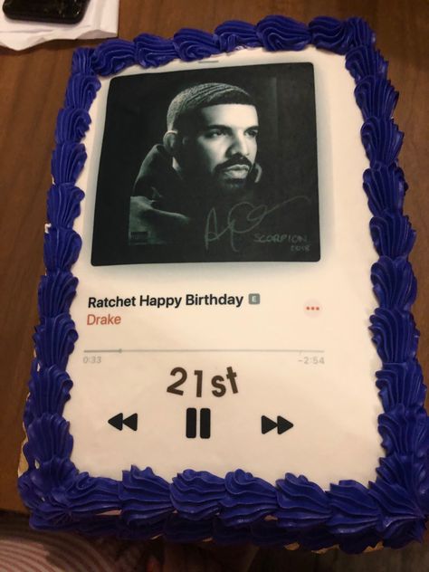 drake 21st birthday cake Drake Cake Album Cover, Album Cover Cake Ideas, Rod Wave Cake, Drake Cake Ideas, Drake Cake Birthdays, Song Birthday Cake, Drake Birthday Cake, Drake Birthday, Drake Birthday Party