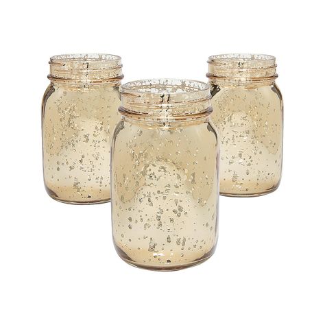 Painted Mason Jars, Gold Jars, Gold Mason Jars, Mason Jar Crafts Diy, Mason Jar Centerpieces, Glass Mason Jars, Mason Jar Lighting, Wedding Centerpiece, Mason Jar Diy