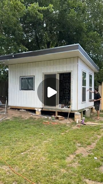 Tiny House Attractive🏠 | This backyard studio is what dreams are made of😍✨✨  Watch @arnelle transform this backyard shed into a studio that can function as a home... | Instagram Tiny House With Office Space, Tiny Home Backyard Ideas, Backyard Guest Houses Interior, Shed Adu Conversion, Tiny House Backyard Ideas, Homeschool Shed Tiny House, Backyard School House, Studio Shed Ideas Guest Houses, Garage Tiny House Conversion