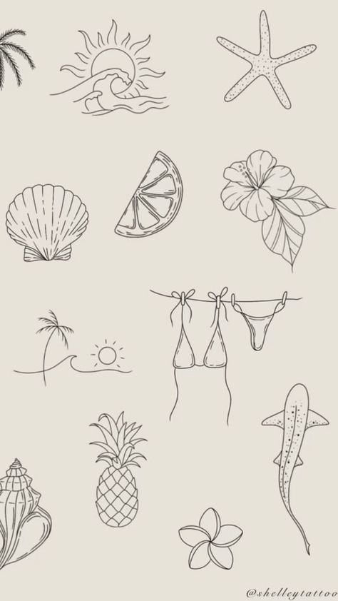 OMG. These small coastal tattoo are so cute and the way to my ocean loving heart. I am obsessed with the bikini tattoo idea and the shark tattoo. Love this list of beachy tattoos so much! #coastaltattoos #beachtattoos #seatattoos  Photo by: @shelleytattoos Tattoos For Ocean Lovers, Vacation Tattoos Small, Coastal Tattoos, White Rose Tattoo, Black And White Rose Tattoo, Beachy Tattoos, Small Back Tattoos, Surfing Aesthetic, Small Shark