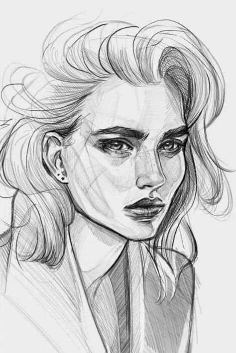 Girl Boss with Wavy Hair Pencil Portrait Drawing, 얼굴 드로잉, Výtvarné Reference, Siluete Umane, 얼굴 그리기, Portraiture Drawing, Art Drawings Sketches Pencil, Painting Idea, Seni Cat Air