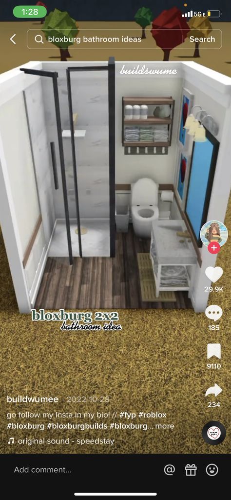 2 By 3 Bathroom Bloxburg, Bloxburg Hotel Bathroom Ideas, Bloxburg 2 By 3 Bathroom, Cute Bathroom Bloxburg Ideas, Small Bathroom Bloxburg Ideas, Bloxburg Tiny Bathroom Ideas, Bloxburg Tiny Bathroom, Tiny Bloxburg House Layout One Story, Bloxburg 2x4 Bathroom