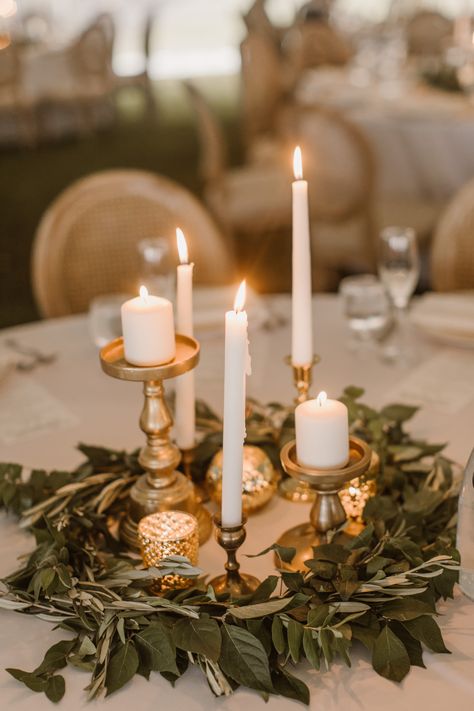 Wedding Lighting Inspiration || Rentals: White Glove Rentals ft. Brass Candlesticks. Planning / Styling: Pop the Cork Designs. Photography: Kate Ann Photography. Flowers: La Fleur Du Jour. As Seen In: Magnolia Rouge. Based in: North East, Maryland. Cheap Wedding Table Centerpieces, Romantic Wedding Centerpieces, Candlestick Centerpiece, Decoration Evenementielle, Candle Sticks Wedding, Candle Wedding Centerpieces, Wedding Lighting, Wedding Centerpiece, Wedding Table Centerpieces