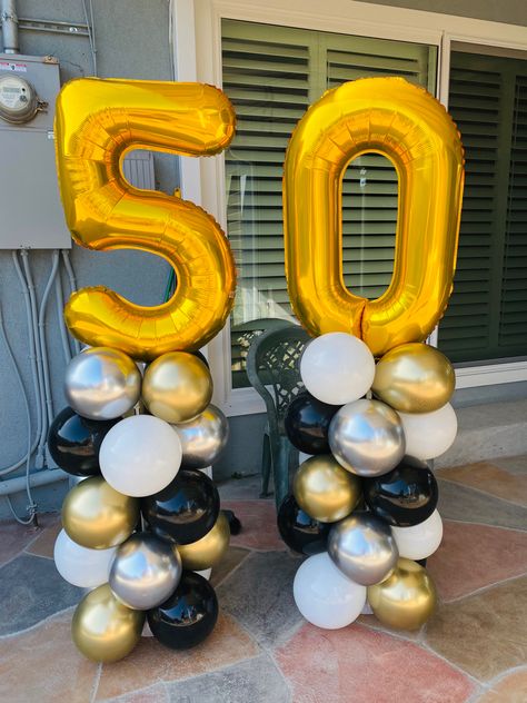 Balloon columns 
50th birthday 50 Birthday Balloons Decoration, Birthday Decorations For 50th Birthday, 50th Balloon Decorations Men, 50th Birthday Balloon Columns, 50 Balloon Arch, 50th Birthday Color Scheme, Birthday Balloon Tower, 50 Balloon Decorations, 50th Balloon Arch