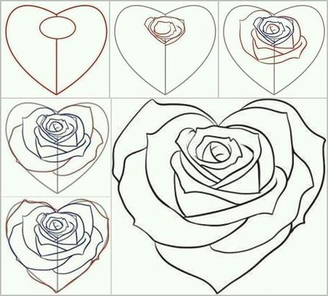 Draw Heart, Ako Kresliť, Rose Drawing Simple, Art Beginners, Draw A Rose, Rose Step By Step, Beginners Drawing, Rose Sketch, Children Learning