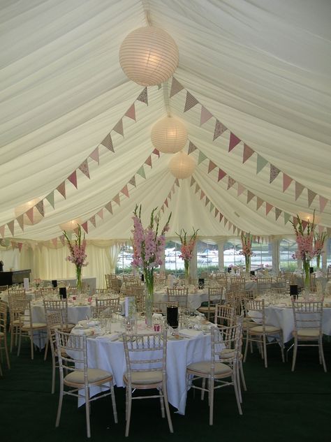 Wedding Bunting Ideas, Marquee Decoration, Shabby Chic Wedding Decor, Marquee Hire, Wedding Bunting, Tent Decorations, Wedding Tent, Marquee Wedding, Pastel Wedding