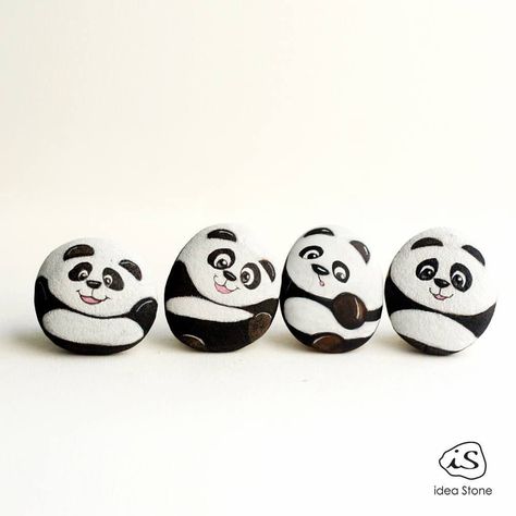 River Stones Crafts, Panda Cartoon, Painted Rock Animals, Stone Art Painting, Painted Rocks Kids, Painted Rocks Craft, Painted Rocks Diy, Acrylic Colour, Rock Painting Patterns