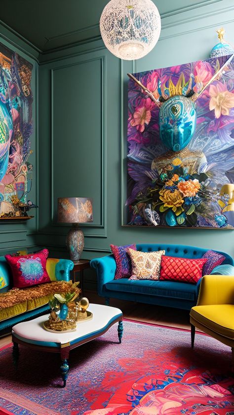 Embrace the bold and beautiful world of maximalist home decor with our inspirational ideas! Say goodbye to minimalism and hello to an adventurous and vibrant space that's filled with an eclectic mix of patterns, textures, and colors. From bold wallpapers to statement pieces, our #MaximalistDecor will help you create a truly unique and eye-catching home that reflects your personality. Get ready to express yourself and make a statement with our #BoldandBeautiful #HomeInspo! Jewel Living Room, Maximalist Dining Rooms, Maximalism Interior Design, Latin Decor, Funky Interior Design, Maximalism Interior, Maximalist Interior Design, Interior Design Dining, Home Interior Accessories