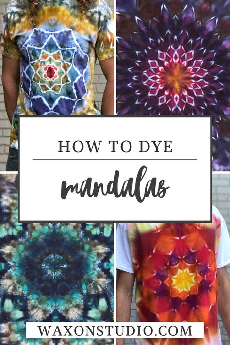 Want to learn how to create a mandala? Read up on mandala dyeing using ice and get your creative juices flowing. Mandalas, Tie Dye Techniques Shirts, Ice Tye Dye, Tie Dye Designs Pattern, Tie Dye Techniques Pattern, Cool Tie Dye Designs, Easy Diy Tie Dye, Tie Dye Folding Techniques, Tie Dye Tutorial