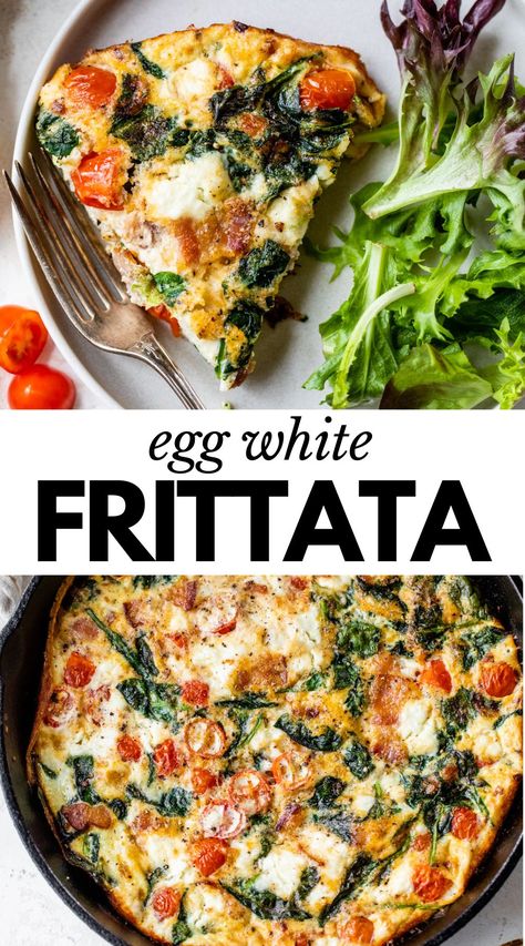 This simple Egg White Frittata recipe is high in protein and loaded with bacon and veggies, making it the ultimate centerpiece for breakfast and brunch. Healthy Eggs And Bacon Breakfast, Quiche With Egg Whites, Egg Lunches For Work, Egg White And Spinach Breakfast, Eggwhite Quiche Recipes, Egg White Tacos, Egg White Spinach Omelet, Recipes With Egg Whites Healthy, Egg White Casserole Recipes
