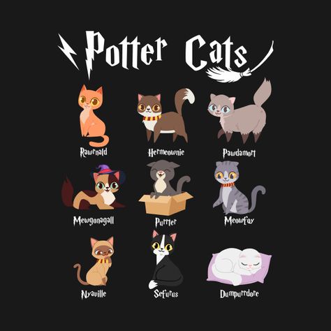 Harry Potter Characters As Cats, Cat Harry Potter, Harry Potter Cats, Pusheen Harry Potter, Harry Potter Cat, Harry Potter Cartoon, Cute Animal Quotes, Harry Potter Background, Cute Harry Potter