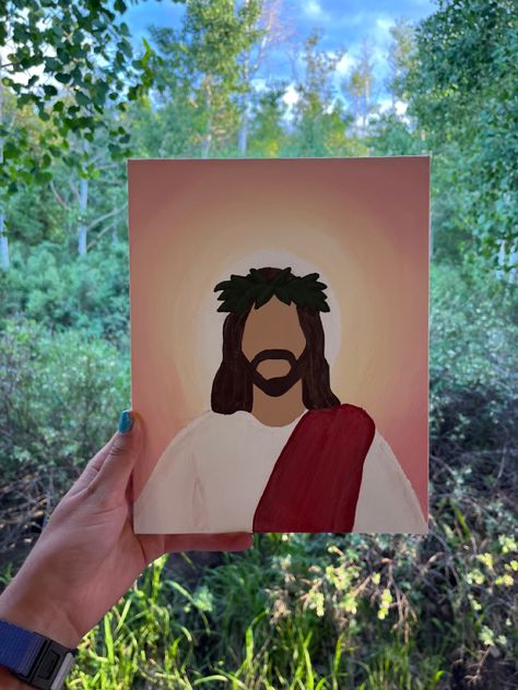 Easy Painting Ideas On Canvas For Beginners Simple Inspiration, Painting Ideas For Birthday Gift, Cool Things To Paint, Christian Art Painting, Christian Canvas Paintings, What To Paint, Christ Painting, Christian Drawings, Jesus Drawings