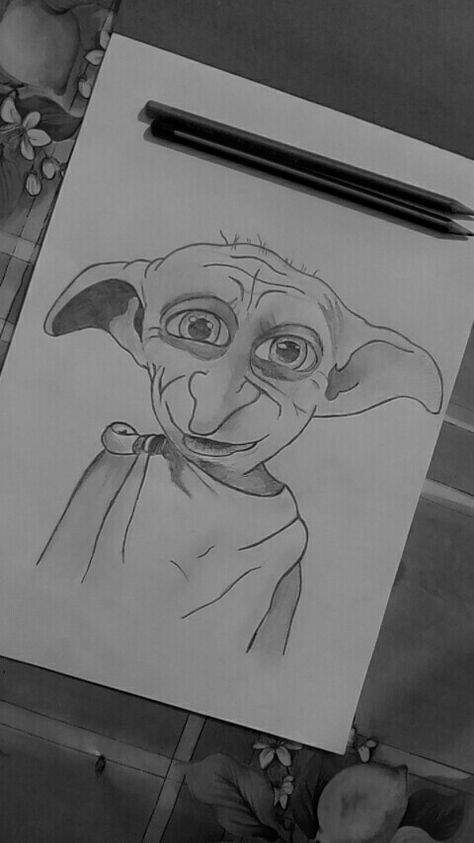 Dobby Sketch, Dobby From Harry Potter, Harry Potter Drawings Easy, Dobby Is Free, Dobby Harry, Harry Potter Sketch, Elf Drawings, Harry Potter Painting, Harry Potter Art Drawings