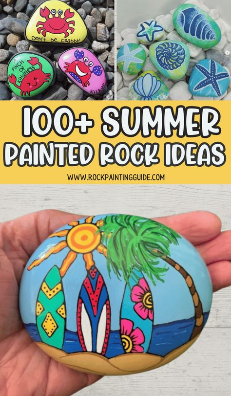 summer theme painted rocks Summer Rock Painting Ideas, Summer Rock Painting, Garden Themes, Painted Rock Ideas, Ideas For Father's Day, Rock Painting Supplies, Inspirational Rocks, Rock Painting Tutorial, Stone Art Painting