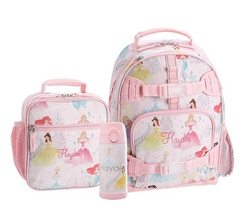 Disney Princess Castle Shimmer Bundle, Small Backpack, Classic Lunch Box, & 12oz Water Bottle | Pottery Barn Kids Disney Princess Castle, Disney Princess Characters, Bebidas Do Starbucks, Princess Castle, Small Notebook, Insulated Lunch Box, Cold Pack, Backpacking Packing, Pink Backpack