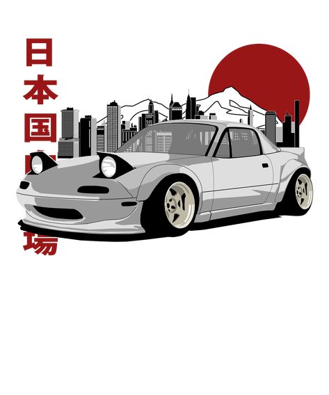Japanese Cars Drawing, Cars T Shirts Design, Miata Drawing, Jdm Illustration, Miata Wallpaper, Jdm Art, Japanese Car Culture, Corvette Art, Tuned Cars