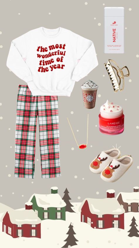 Christmas Outfit Ideas For Women Comfy, Cute Cozy Christmas Outfits, Cute Simple Christmas Outfits, Christmas Outfit Collage, Christmas Time Outfits, Christmas Outfits Preppy, Christmas Outfit Comfy, Preppy Christmas Pajamas, Christmas Outfit Preppy