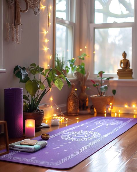 20 Relaxing Boho Yoga Room Ideas - Home Made Graceful Yoga Room Decorating Ideas, Boho Yoga Room, Spiritual Room Ideas, Yoga Room Ideas, Small Yoga Room, Brown Bedside Table, Yoga Nook, Bedside Table Makeover, Yoga Corner