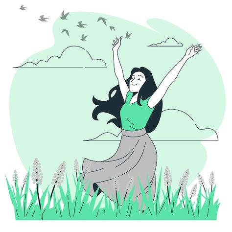 Happy Life Illustration, Happy Feelings Pictures Aesthetic, Happy Feeling Drawing, Mental Peace Illustration, Freedom In Art, Confident Woman Illustration, Freedom Pictures Art, Happy Life Drawing, Peaceful Drawing