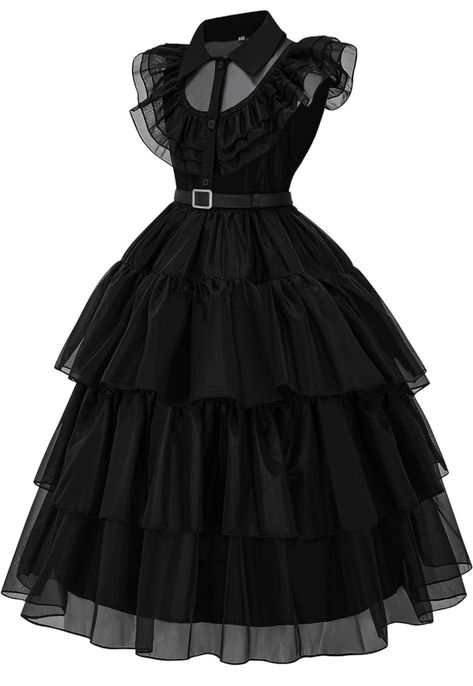 This wednesday addams dress made of organza, polyester and chiffon, the lining is cotton. Very soft, light, silky and comfortable to wear. Inspired by the popular classic TV show, this dress is based on the school dance costume worn by the character Wednesday Adams' dress. #wednesday #addamsfamily #halloweencostume #halloween #costumes #amazonaffiliatelink Addams Family Costume, Wednesday Addams Outfit, Rave Halloween, Snow White Princess Dress, Tulle Costumes, Wednesday Costume, Wednesday Addams Costume, Wednesday Addams Dress, Addams Dress