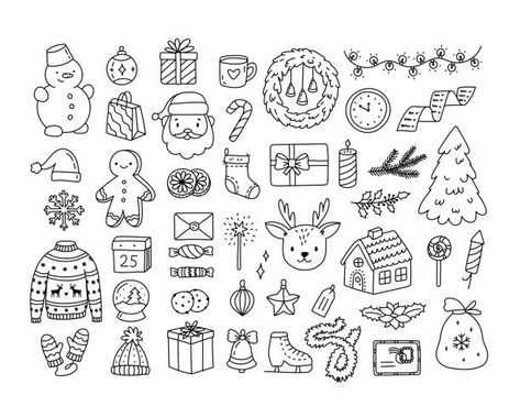 Winter Doodles, Doodles Christmas, Easy Christmas Drawings, Xmas Drawing, Christmas Sketch, Tree Doodle, Christmas Drawings, Christmas Tattoo, Christmas Illustrations