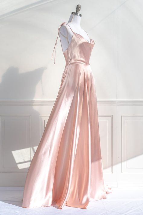 Aphrodite Dress - Pink - XL -  #Aphrodite #Dress #pink Pink Satin Dress Formal, Pink Flowey Dress, Romantic Dresses Formal, Blush Pink Dress Aesthetic, Rose Pink Satin Dress, Pink Dress Royal, Pink Silk Long Dress, Simple Pink Dress Classy, Hollywood Glamour Prom Dress