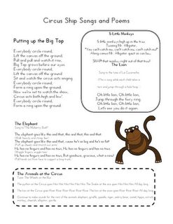 Lesson ideas for The Circus Ship by Chris Van Dusen. Circus Songs Preschool, Circus Songs, Circus Science, Circus Display, Circus Preschool, Zoo Songs, Circus Theme Preschool, Zoo Lessons, Preschool Circus