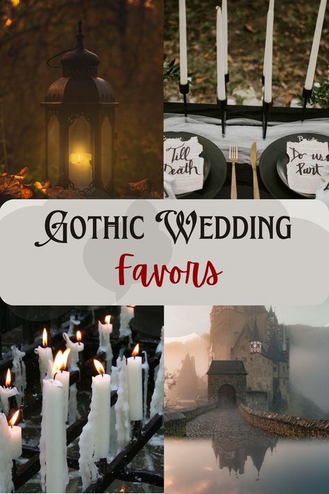 four pictures of gothic weddings from melted candles to gothic style castles and lanterns