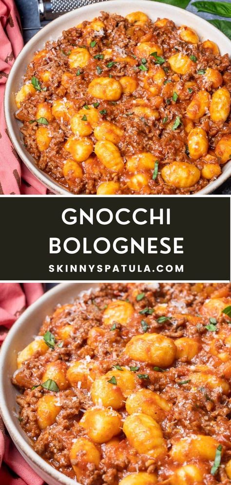 Gnocchi Bolognese Flavored Gnocchi Recipes, Baked Gnocchi Bolognese, Gnocchi With Bolognese Sauce, Ground Beef With Gnocchi, Chicken And Gnocchi Recipes Healthy, Small Batch Gnocchi Recipe, Roast Gnocchi Recipes, Meals For Groups Large Families, Gnocchi Recipes Italian Sausage