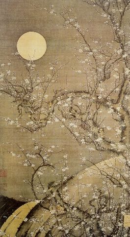 http://truefaith7.hubpages.com/hub/moon-paintings Ito Jakuchu, Moon In The Sky, Art Chinois, White Plum, Plum Blossoms, Ohara Koson, Japanese Artwork, Asian Painting, Art Asiatique