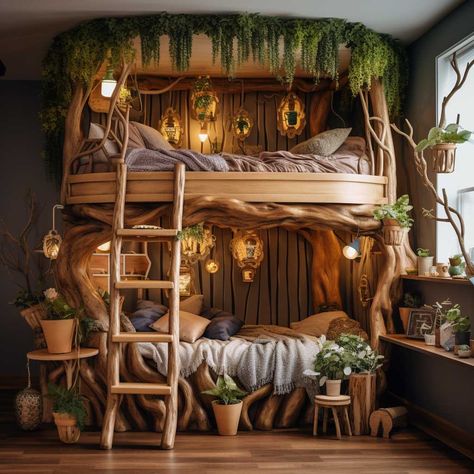 Studio Flats, Cute Loft Bed Ideas, Cute Loft Bed, Loft Bed Ideas, Forest Bedroom, Bunk Bed Rooms, Forest Room, Desain Furnitur Modern, Bed Designs