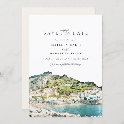 Wedding Amalfi Coast, Amalfi Wedding, Watercolor Save The Date, Destination Wedding Save The Dates, Amalfi Coast Wedding, Coast Italy, Corfu Greece, Date Invitation, Amalfi Coast Italy