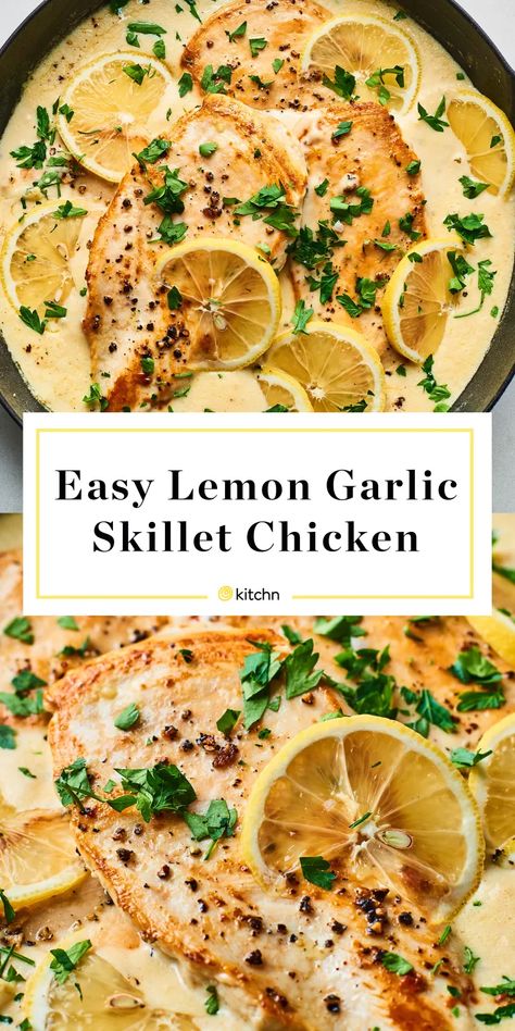 Easy Lemon Garlic Chicken | Kitchn Ketogenic Meals, Chicken Skillet Recipes, Chicken Recipies, Chicken Ideas, Paleo Meals, Lemon Garlic Chicken, Chicken Bake, Marinated Steak, Quick Chicken