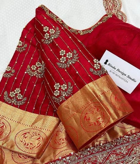 Pink And Orange Maggam Work Blouse, Red And Green Combination Pattu Sarees, Maggam Hands Design, Bridal Blouse Designs Red Colour, Simple Aari Work For Red Blouse, Violet Work Blouse Designs, Maroon Colour Maggam Work Blouse, Pink Blouse Bridal Design, Maggam Work For Big Border Blouses