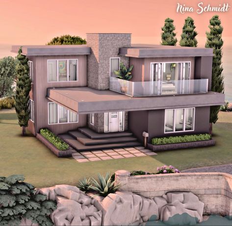 Sims 4 Beach House, Sims 4 Modern House, Small House Blueprints, Sims 4 Houses Layout, Modern Family House, Villain Aesthetic, Sims 4 House Building, Sims 4 House Plans, تصميم للمنزل العصري