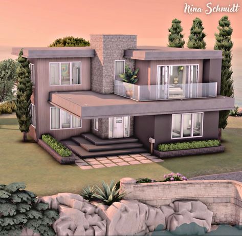 Sims 4 Family House, Sims 4 Modern House, Small House Blueprints, Sims 4 Houses Layout, Modern Family House, Minecraft House Plans, Villain Aesthetic, Sims 4 House Building, Sims 4 House Plans