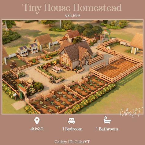 🐝🤎✨TINY HOUSE HOMESTEAD✨🤎🐝 | Patreon Cottage Layout, Sims 4 Houses Layout, Sims 4 Cottage, House Ideas Kitchen, Sims Challenge, House Ideas Modern, Sims Freeplay Houses, Sims 4 Challenges, Floor Bloxburg