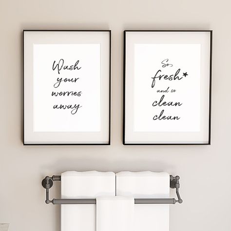 Apartment Bathroom Wall Decor, Bathroom Frames Decor, Bathroom Wall Art Ideas, Cute Bathroom Signs, Sign For Bathroom, Couples Bathroom, Wash Your Worries Away, Bathroom Decor Wall Art, Peach Bathroom