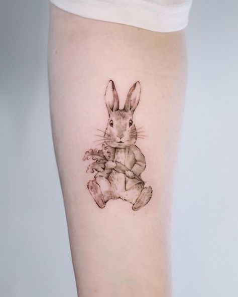 Peter Rabbit Tattoo Small, Peter Rabbit Tattoo, Peter Rabbit Tattoos, Mini Beagle, Bunny Tattoo, Tattoos Meaning, Rabbit Tattoo, Rabbit Tattoos, Cartoon Tattoos