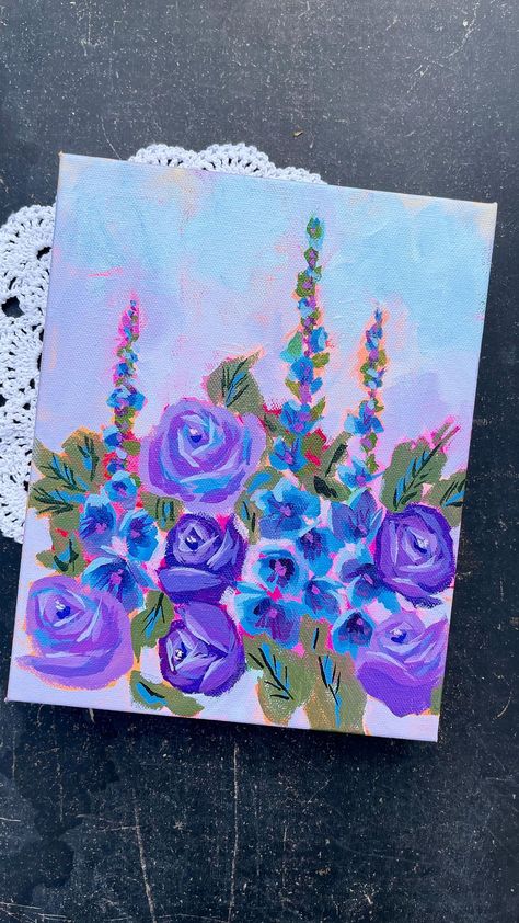 Tela, Ideas Of Paintings Canvases, Painting Delphiniums, Horizontal Painting Ideas, Floral Painting Ideas, Long Canvas Painting Ideas, Flower Painting Ideas, Canvas Art Ideas, Botanical Floral Art